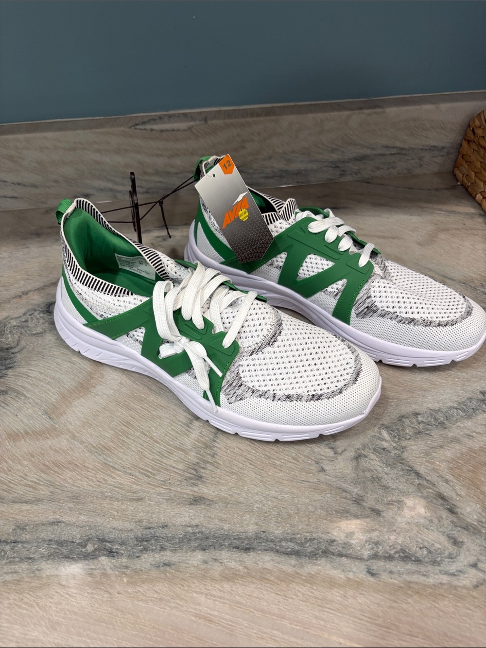Avia Green and White Knit Athletic Sneakers